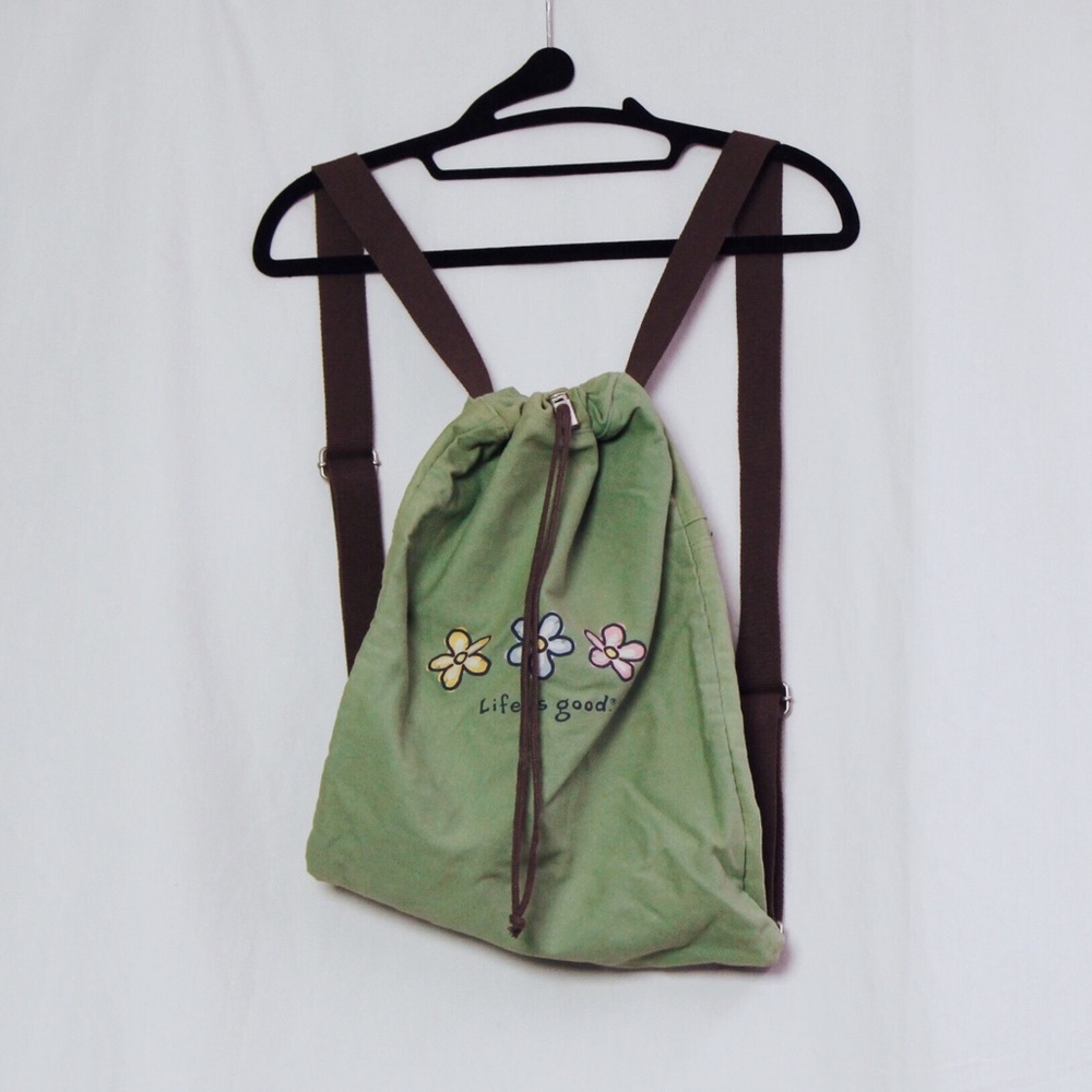 Green Drawstring Canvas Backpack